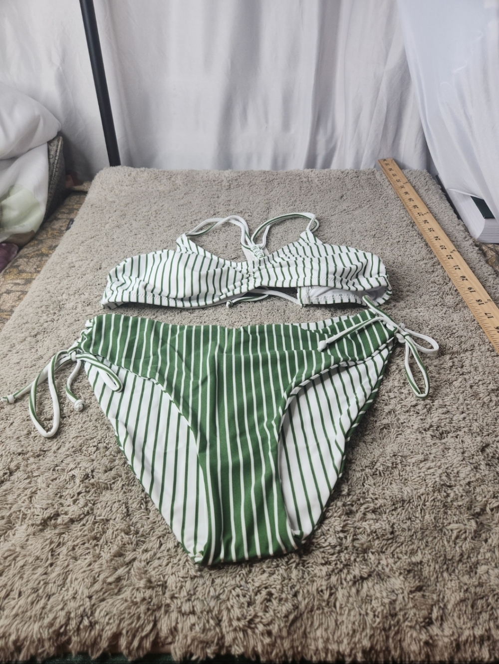 Women's Bikini Swim Suit With Reversible Bottom - Cupshe - Green & White - L - Picture 3 of 16